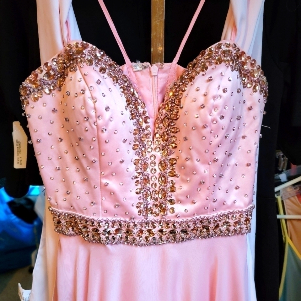 Sherri Hill Pink Princess Crystal Chiffon Gown Prom Evening 2 Pageant Sweetheart - Picture 3 of 9